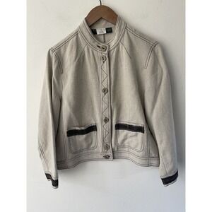 Harvey Bernard Vintage Womens Rayon Linen Cropped Khaki Beige Size 12 P Jacket
